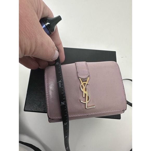 Auth Saint Laurent Fold Purse Mini Wallet Ysl Beige Pink Leather Pre- loved - Picture 9 of 9